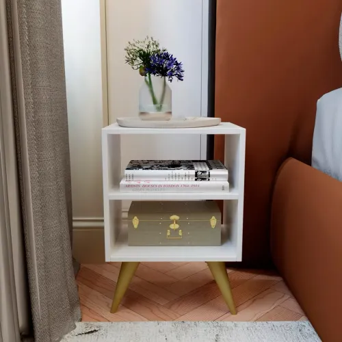 Mesa de Cabeceira Retrô Compacta com Nicho para Quarto Sala Casal