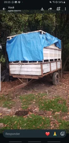 A venda carreta para trator. Com gaiola boiadeira sóbre gradar.