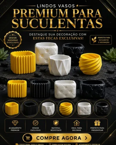 Vaso Decorativo Para Suculentas Impressão 3D Premium Moderno Cacto Planta
