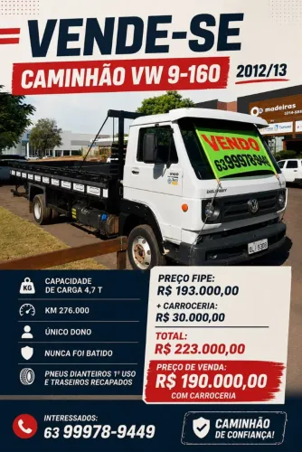 Caminhão Volkswagen 9-160, único dono.