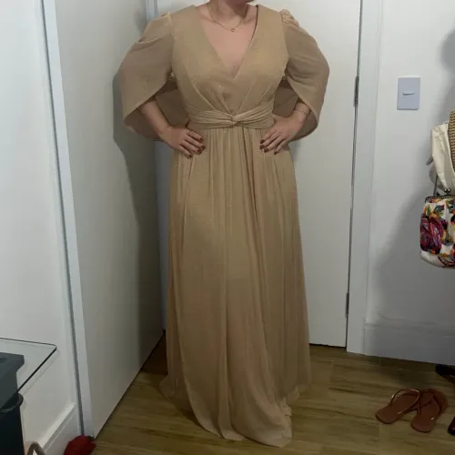 Vestido longo de festa nude/bege/dourado