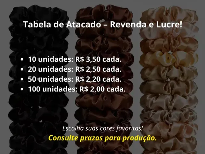 Kit Scrunchies/Xuxinhas de Cetim Atacado - Várias Cores sob Encomenda