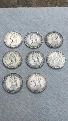 Lote 8 Moedas de Prata 500 Liras Itália Caravelas (1958 a 1964) - Coleção / Prata 835