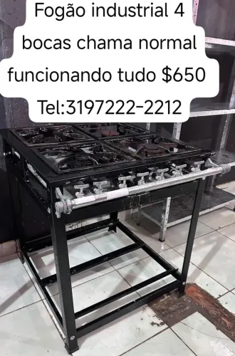 Fogão industrial 4 bocas chama normal funcionando