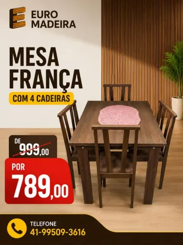 Mesa França com 4 Cadeiras - Novo