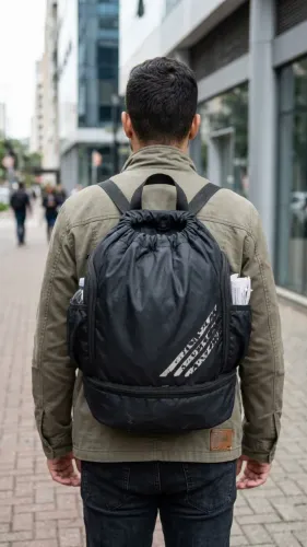 Mochila Esportiva Preta à prova d'água com Porta-Chuteira/Compartimento para Tênis