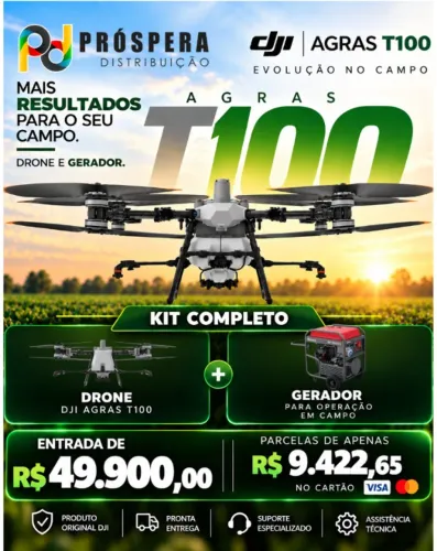 DJI Agras T100 Entrada + Parc. | Kit completo Drone de pulverização= Próspera Distribuição