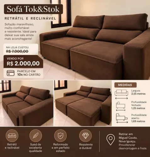 Sofá Retrátil Reclinável Tok Stok 