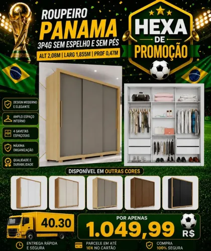 Roupeiro Panamá 3 Portas 4 Gavetas