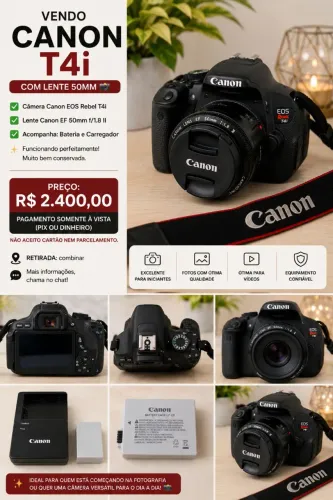 CÂMERA CANON EOS REBEL T4i + LENTE CANON 50MM f/1.8