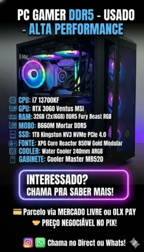 Computador Desktop I713700K - 32GB ram DDR5 - RTX 3060 Ti 8gb
