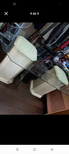 Mesa vidro com bordas pes madeira largura 90 comprimento 1.62 al 80
