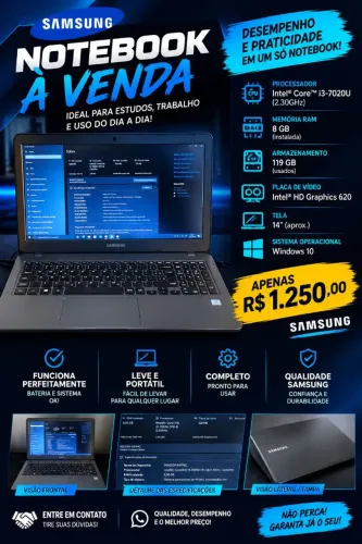 Notebook Samsung 8GB ram +120ssd + i3 7020U 2.30ghz
