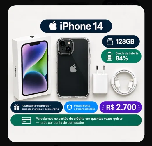 iPhone 14 - 128GB. Excelente estado. Sempre usado com películas e capinha.