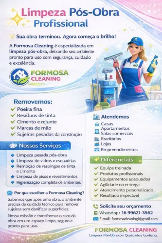 Limpeza pós obra, empresas e residências
