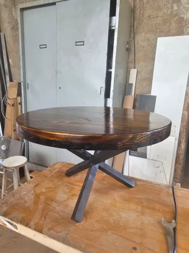 Mesa de centro redonda 50cm pé madeira preto