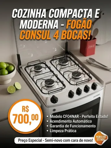 Fogão Consul 4 Bocas Inox CFO4NAR Semi-Novo Acendimento Automático