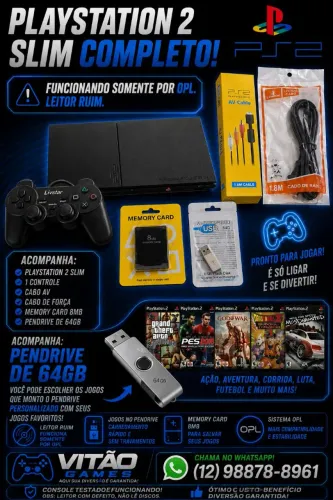 PlayStation 2 64gb com vários jogos