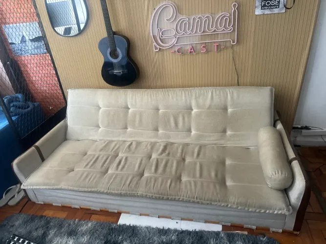 Sofá-Cama 3 Lugares Bege - 1,80m - Confortável