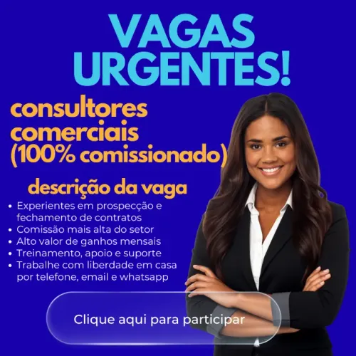 Representantes comerciais - Alta comissão - 100% comissionado