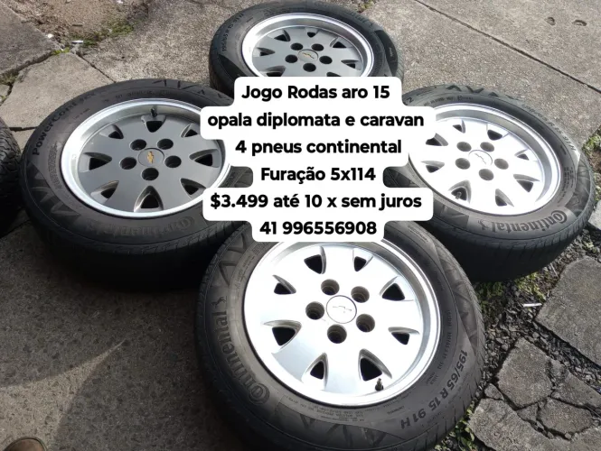 Jogo roda opala e caravan aro 15 furação 5x114 com pneus continental