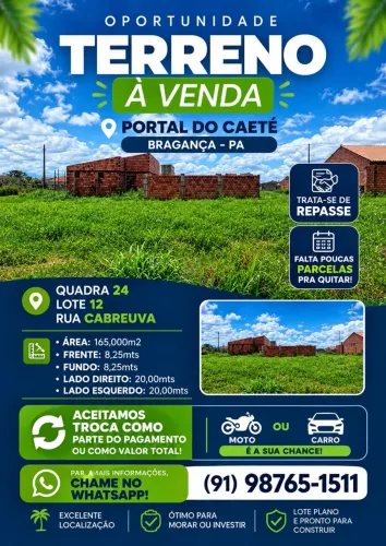 ? TERRENO À VENDA NO PORTAL DO CAETÉ - BRAGANÇA/PA | ACEITO CARRO OU MOTO NA TROCA!