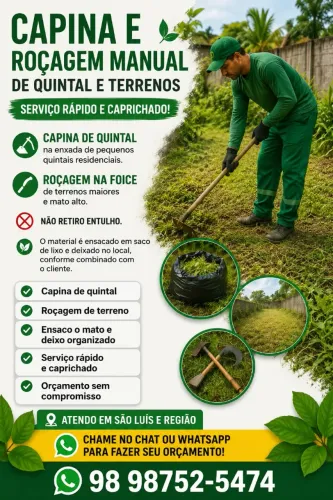 Capina e Roçagem Manual de Quintal e Terrenos