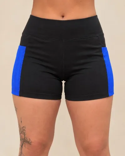 Short Fitness Preto e Azul para Corrida