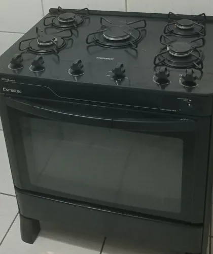 Fogão a Gás 5 Bocas Automático Esmaltec Ágata Glass Mesa de vidro em 10x sem juros