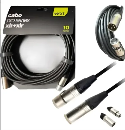 Cabo Microfone XLR Macho XLR Fêmea 10m MXT Profissional Para Mesas De Som