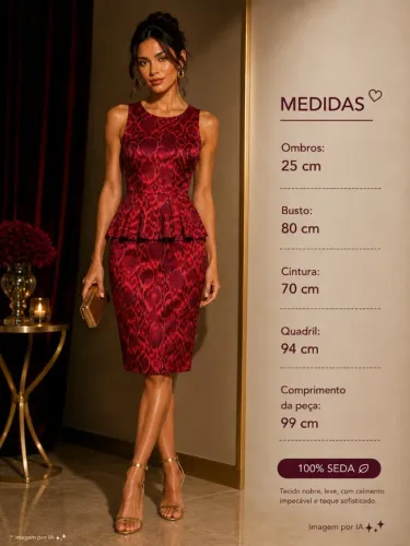 vestido de festa vermelho peplum midi tufi duek em seda - ref. 4418