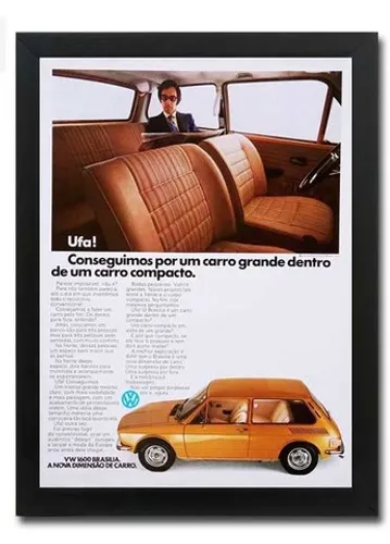 VW Brasília - Quadro decorativo com propaganda original de revista