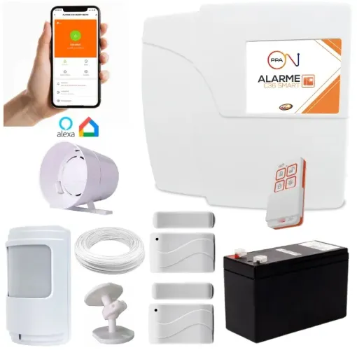 Kit Central alarme Wifi C36 Smart ON Ppa 3 Sensor sem fio + Bateria 12V Monitore por app