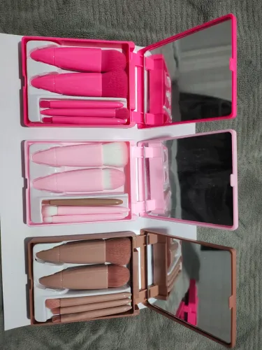 Kit 05 pincéis estojo maquiagem com espelho