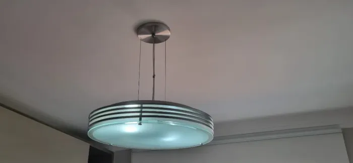 Luminária pendular em alumínio escovado e vidro temperado 53 cm
