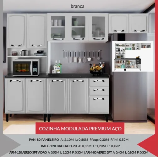 Cozinha Modulada Premium Aço Branca
