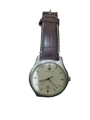 Relógio analógico original tommy hilfiger pulseira de couro marrom 
