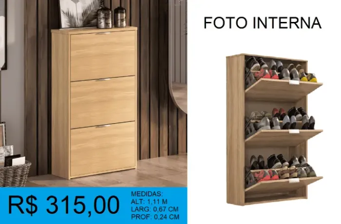 Sapateira 3 portas deslizantes - Compre hoje e receba amanhã