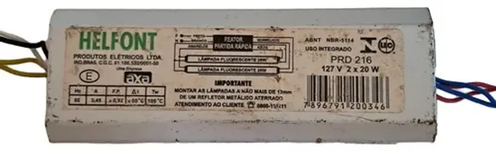 Reator Partida Rápida 2x20w 127v Helfont