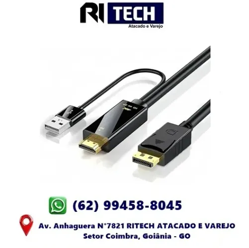 Cabo Conversor Hdmi Displayport Alimentação Usb Dell Monitor Hdtv Pc