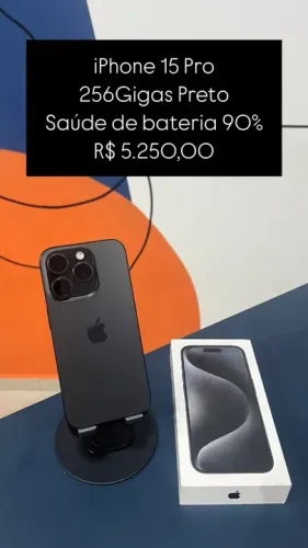iPhone 15 Pro 256GB Preto Saúde de bateria 90% R$ 5.250,00 | Semi Novo | Loja | Fisica