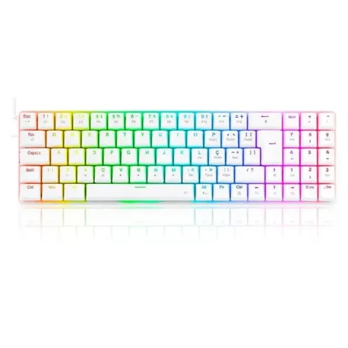 Teclado Gamer Mecânico Redragon Ashe Branco, Switch Marrom, 75%, USB-C, RGB