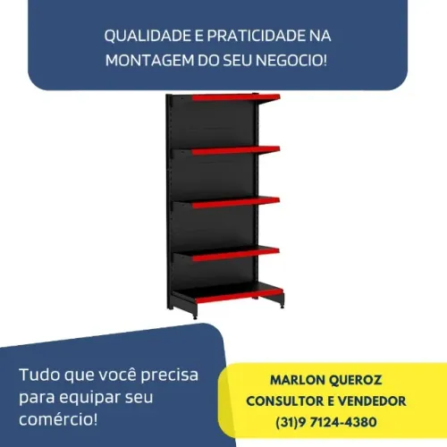 Gondola de Parede Preta 5 Bandejas Polar