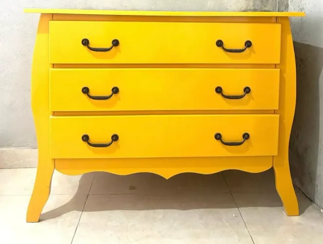 Cômoda retro estilo provençal amarela em mdf 