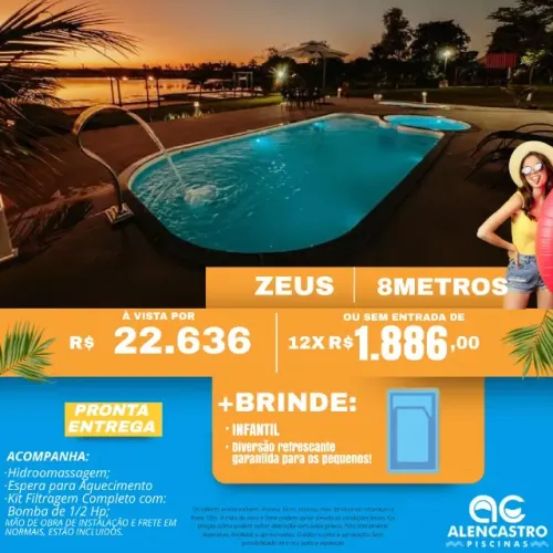 Piscina de fibra 8.50 x 3.70 modelo zeus com spar 