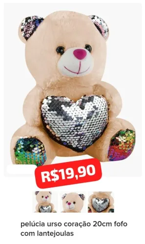 Pelúcia Urso Coração 20cm Fofo Dia Dos Namorados Bee Toys