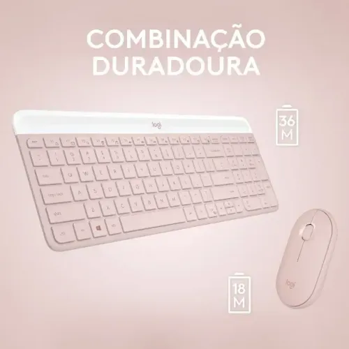 Combo Teclado e Mouse sem fio Logitech MK470 Rosa
