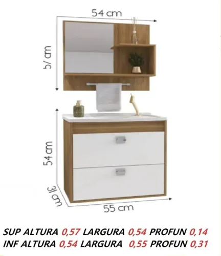 Conjunto balcão e espelho para banheiro 