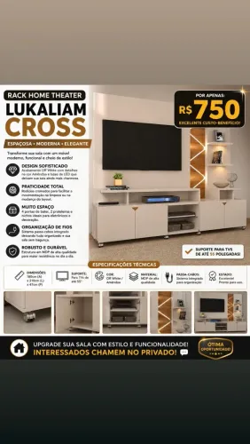 Estante Home Theater Lukaliam Cross - Espaçosa e Moderna