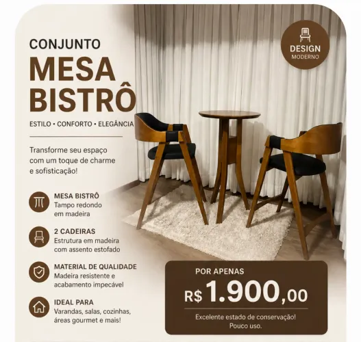 Conjunto Mesa bistrô e cadeiras 